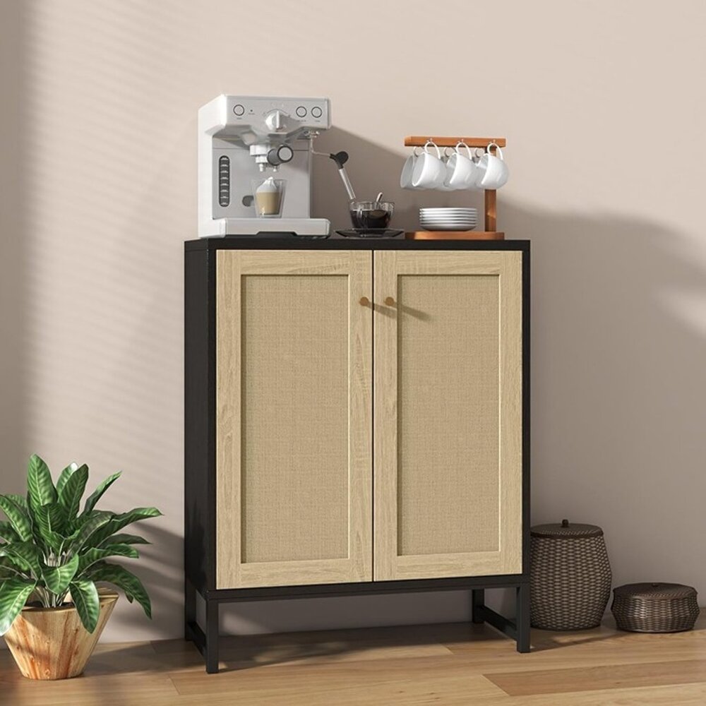 New Rattan Decorated 2 Doors Storage Cabinet Accent Cabinet Living Room Cupboard
